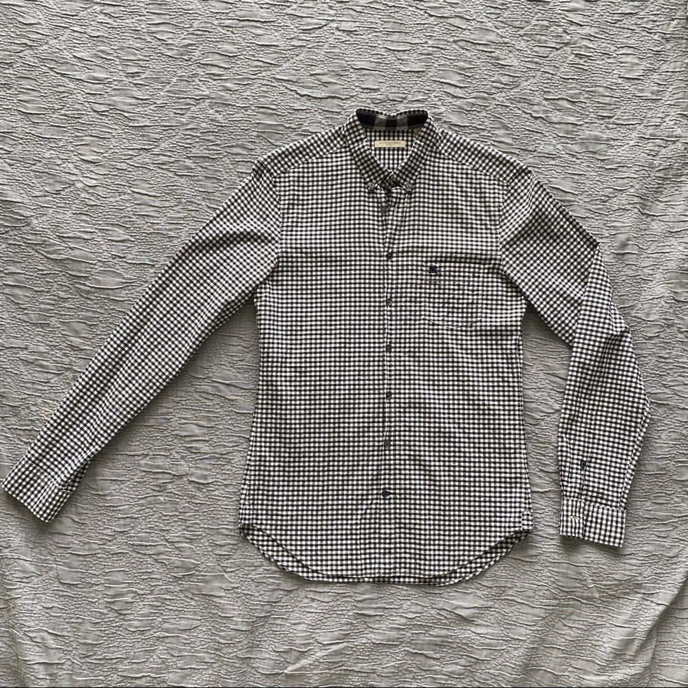 Burberry Brit men slim fit black&white checked cotton shirt, size S